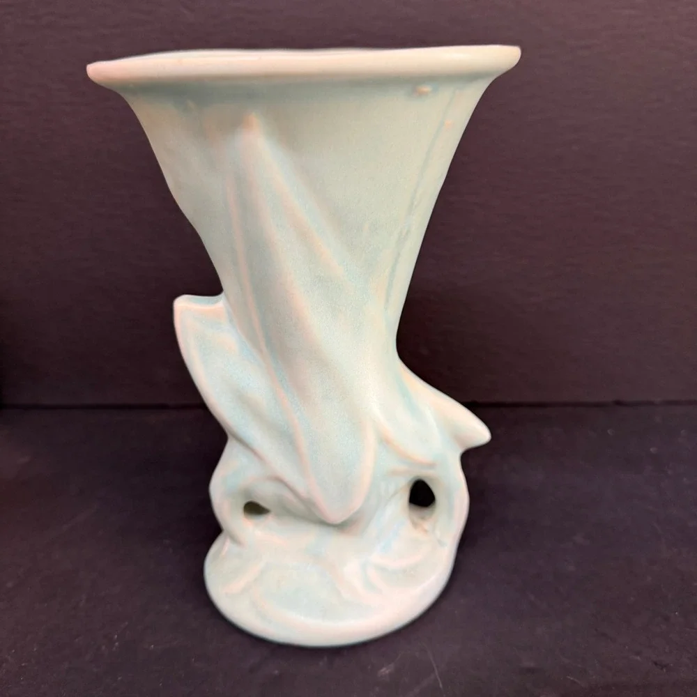 Vintage Red Wing Attributed Art Deco Vase RARE Aqua Blue Matte Cerami 7.5